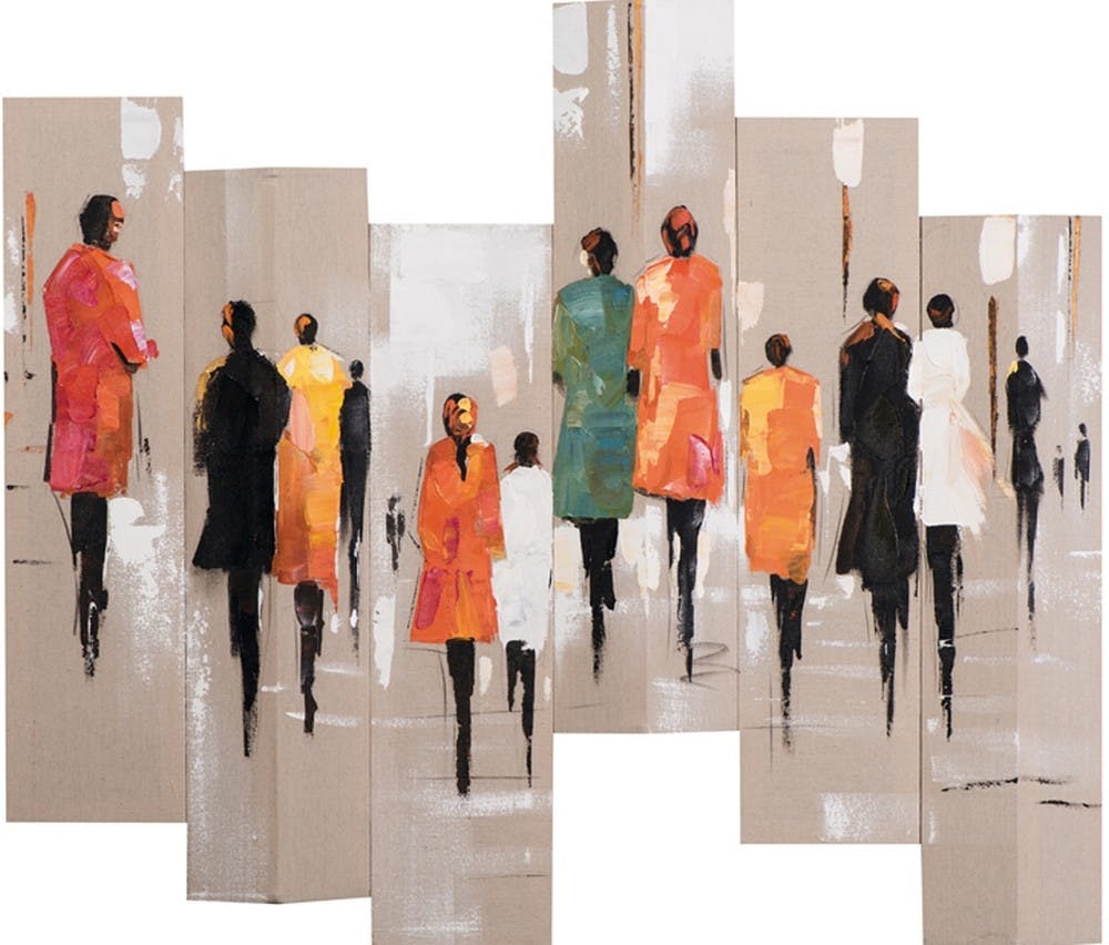 Tableau Hommes et Femmes Sixtyque 105x120. Peint sur toile fibre naturelle. Effet 3D. Peinture acrylique