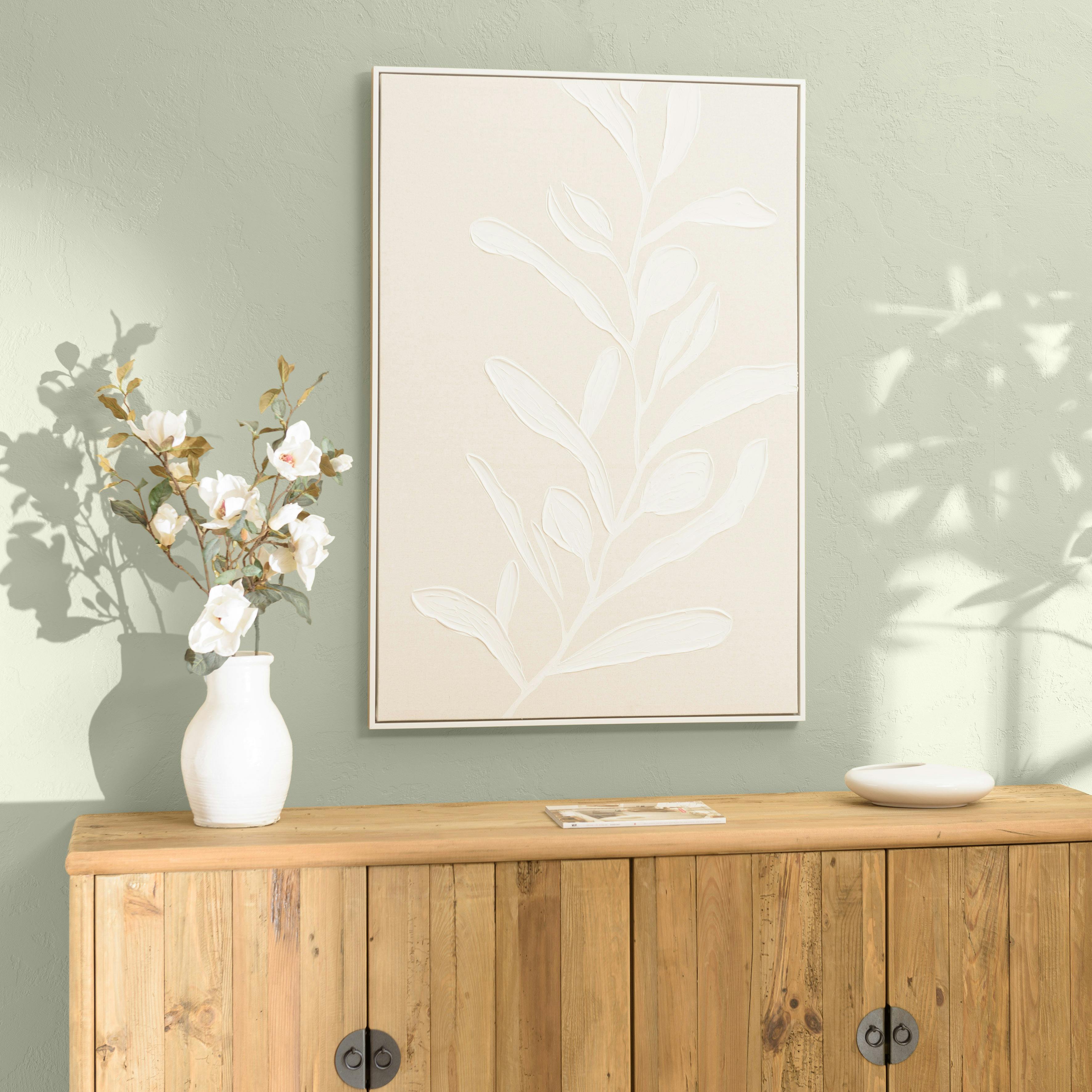 Tableau lin beige feuillage de platre 83 x 123 cm