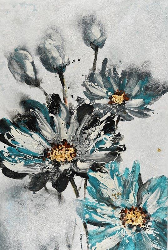 Tableau marguerites bleutées 80x120 cm