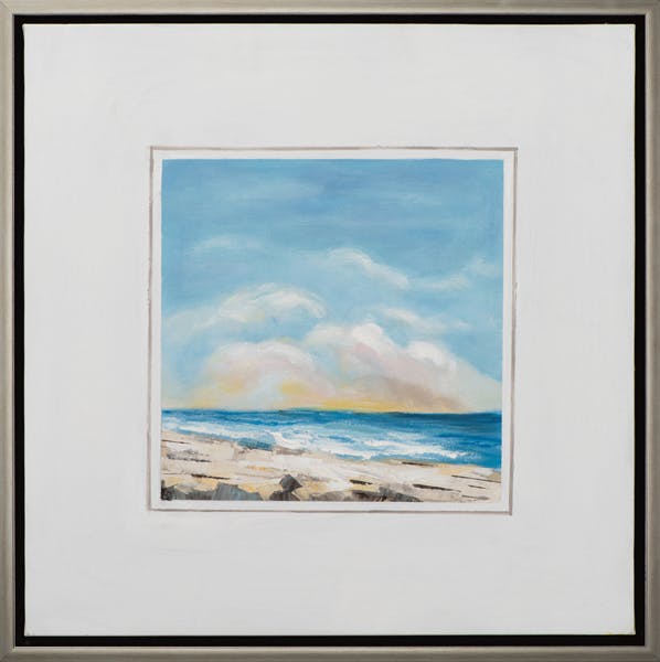 Tableau MARINE bord de mer tons bleus, blancs et beiges 65,5x65,5cm