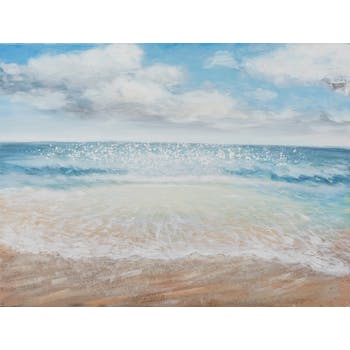 Tableau MARINE bord de mer tons bleus, blancs et beiges 90x120cm