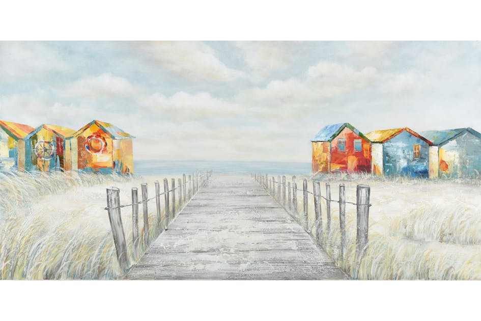 Tableau MARINE cabines de plage multicolores et horizon 140x70cm | Tableaux  / Toiles | Pier Import