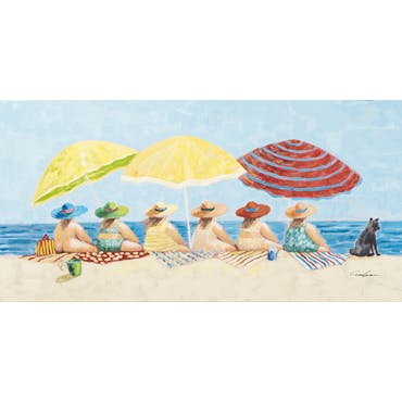  Tableau MARINE Femmes Pulpeuses à la plage scrutant l'horizon marin couleurs vives 140x70cm