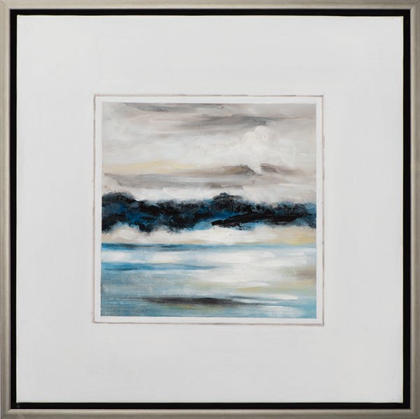 Tableau MARINE mer agitée tons bleus, blancs et beiges 65,5x65,5cm