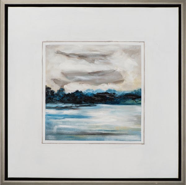 Tableau MARINE mer calme tons bleus, blancs et beiges 65,5x65,5cm