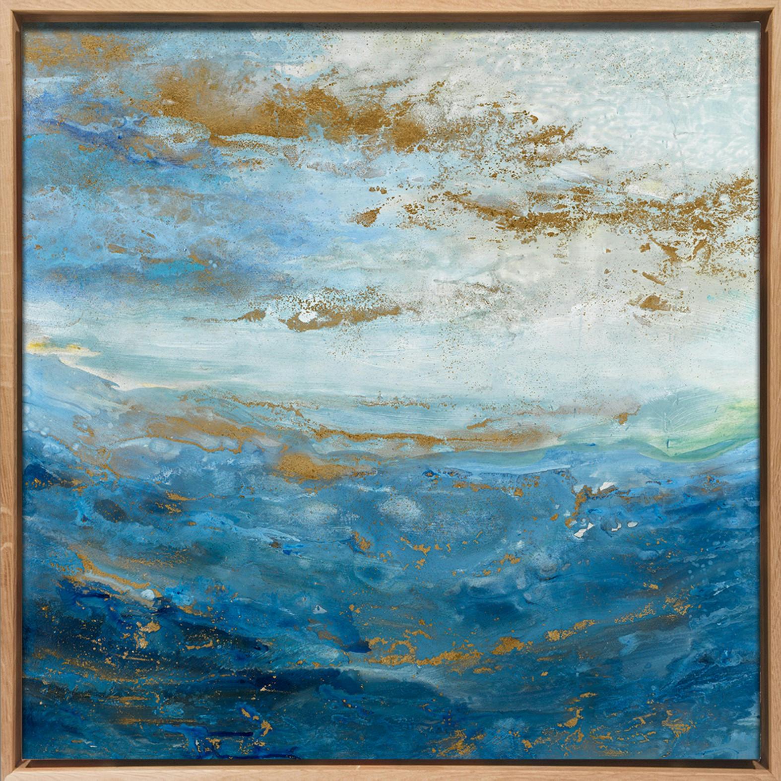 Tableau MER nuages abstraits Caisse américaine en chêne massif 80x80cm