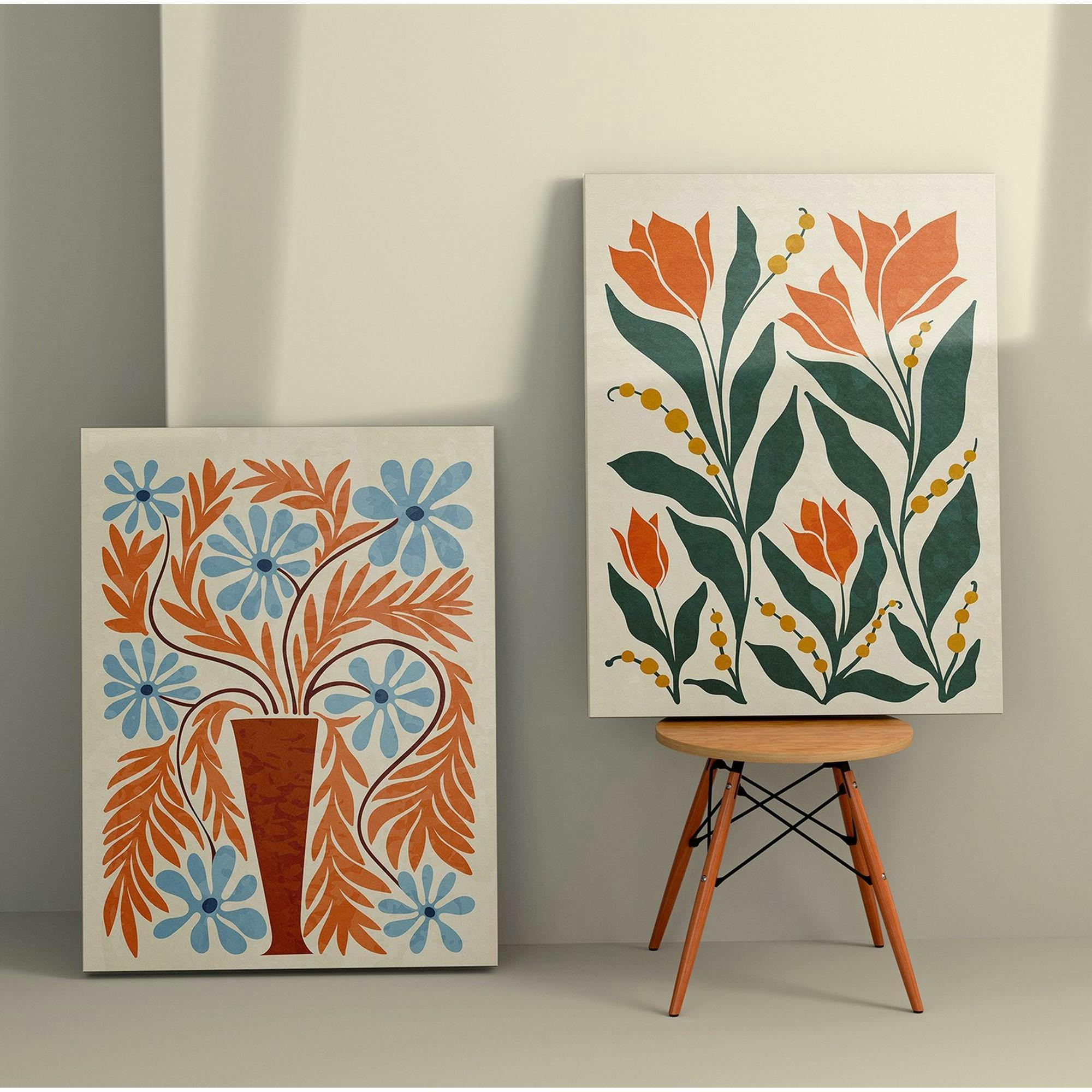 Tableau nature 70s – tons orangés (set de 2)