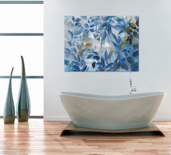 Tableau nature 90x120 - feuillage tropical bleu - peinture acrylique