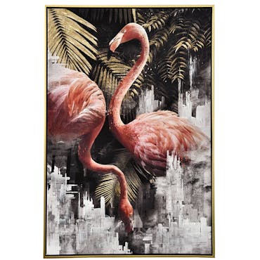 Tableau nature avec flamants roses cadre doré