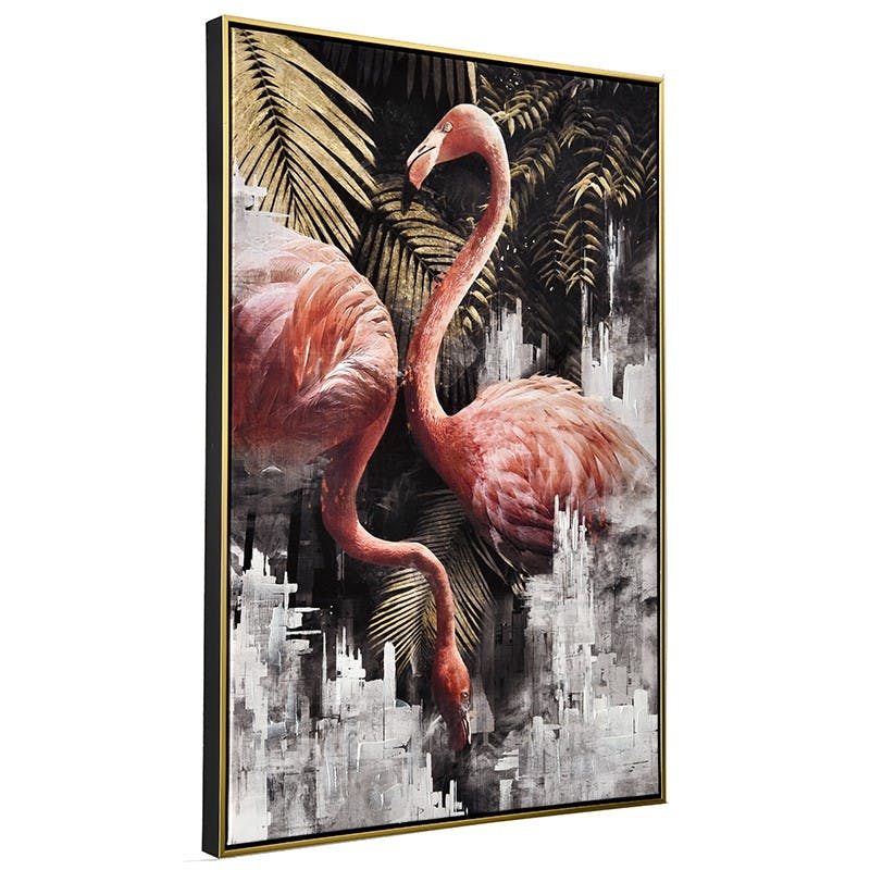 Tableau nature avec flamants roses cadre doré