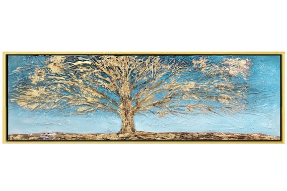 Tableau nature en relief arbre couleur or cadre doré