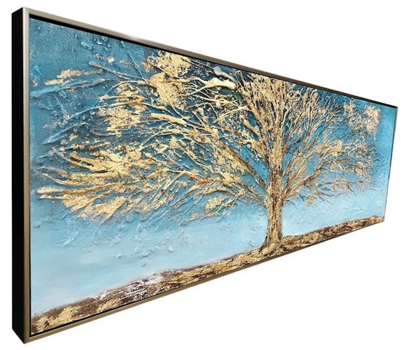 Tableau nature en relief arbre couleur or cadre doré