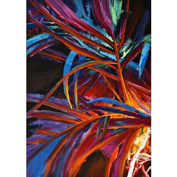 Tableau nature feuillage coloré fond noir 100x70