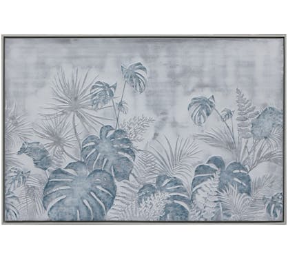 Tableau nature feuilles en relief cadre blanc