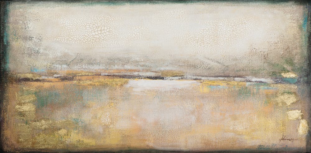 Tableau PAYSAGE ABSTRAIT tons beiges et dorés et feuilles métal 70x140cm