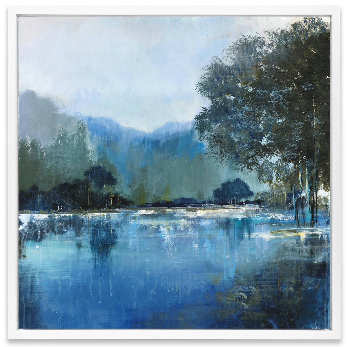 Tableau PAYSAGE Bleu Caisse américaine en bois blanc 80x80cm
