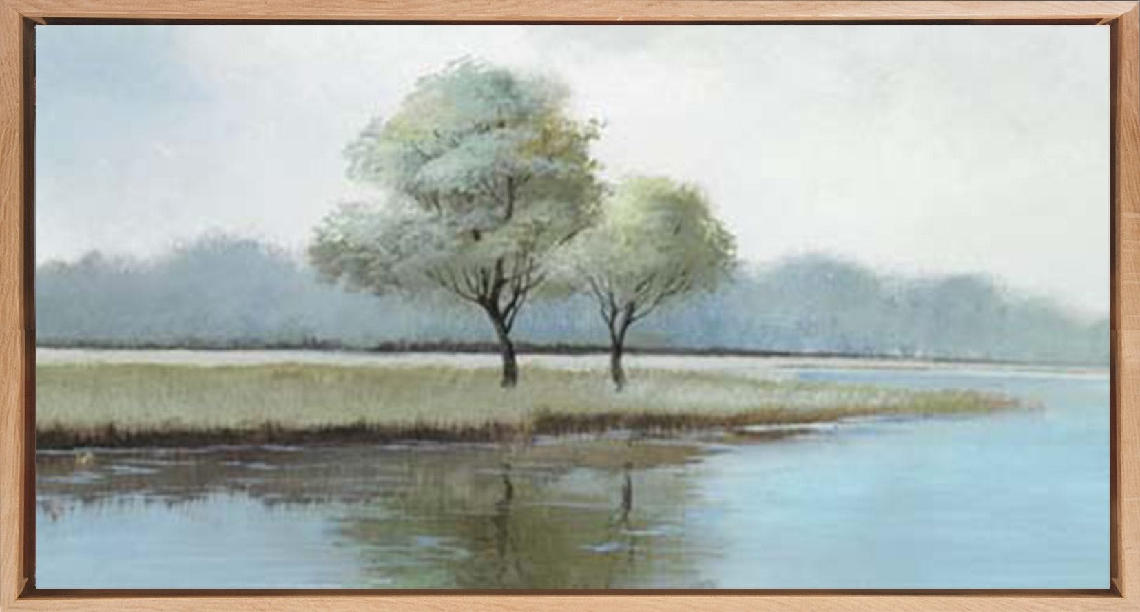 Tableau PAYSAGE En bleu pastel Caisse américaine en chêne 120x60cm