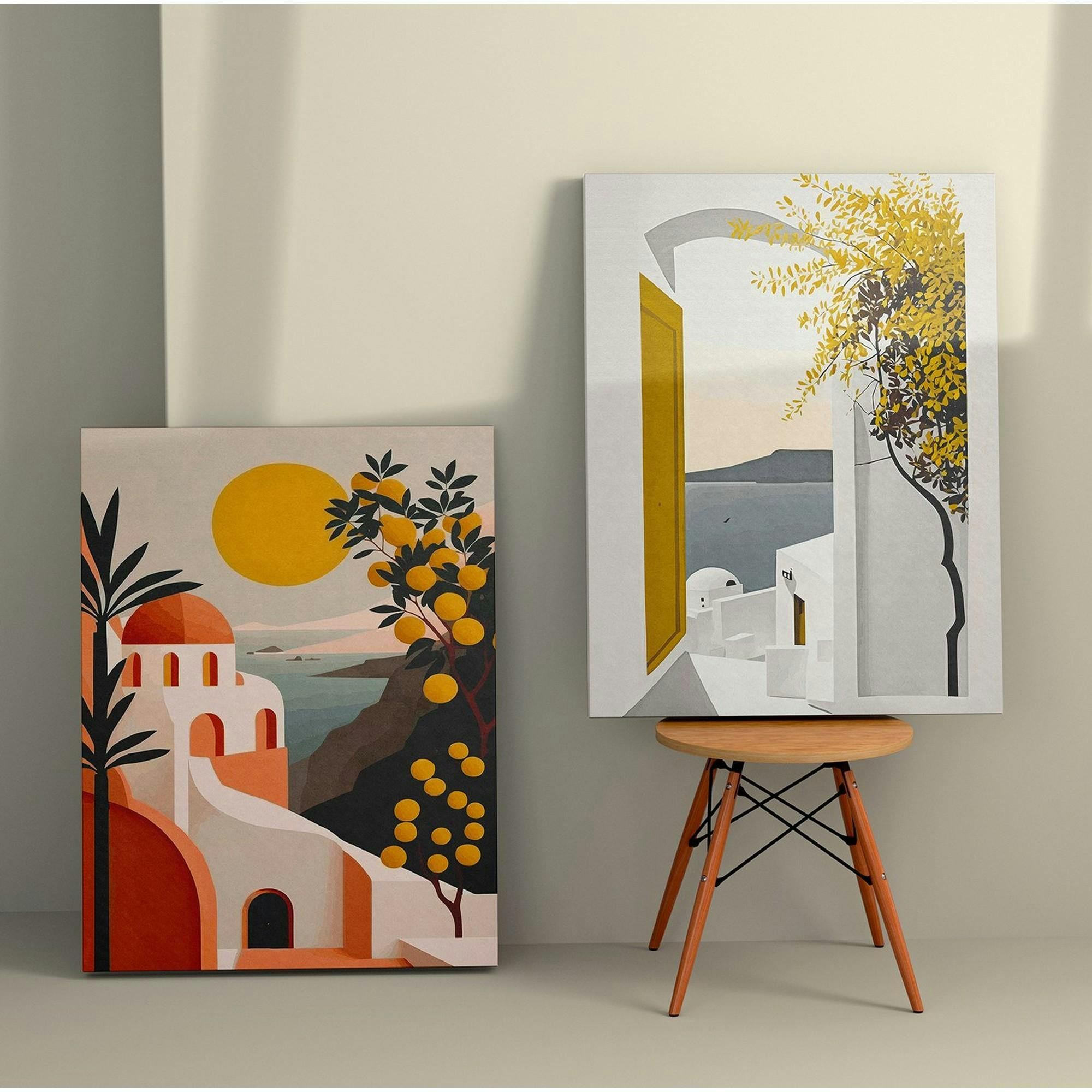 Tableau paysage méditerranéen – tons chauds (set de 2)