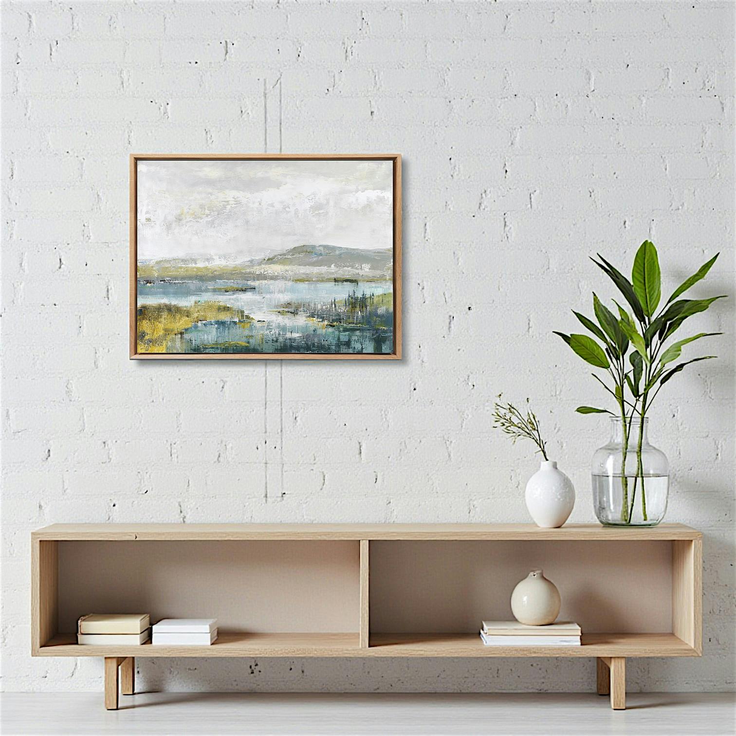 Tableau PAYSAGE Turquoise Caisse américaine en chêne 100x75cm