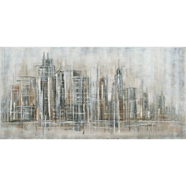  Tableau Paysage urbain abstrait 70x140 Argenté Doré. Peinture acrylique
