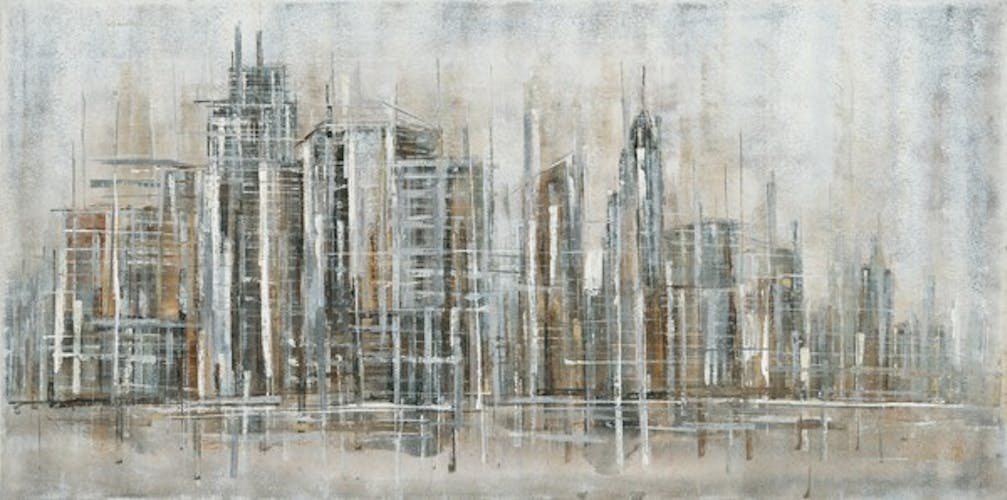 Tableau Paysage urbain abstrait 70x140 Argenté Doré. Peinture acrylique