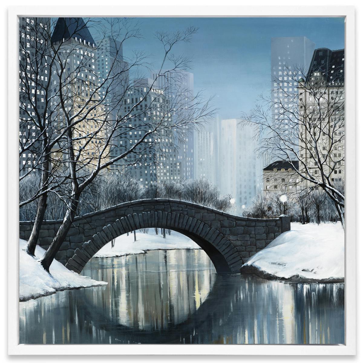 Tableau PAYSAGE URBAIN Central Park en hiver Caisse américaine en bois blanc 80x80cm