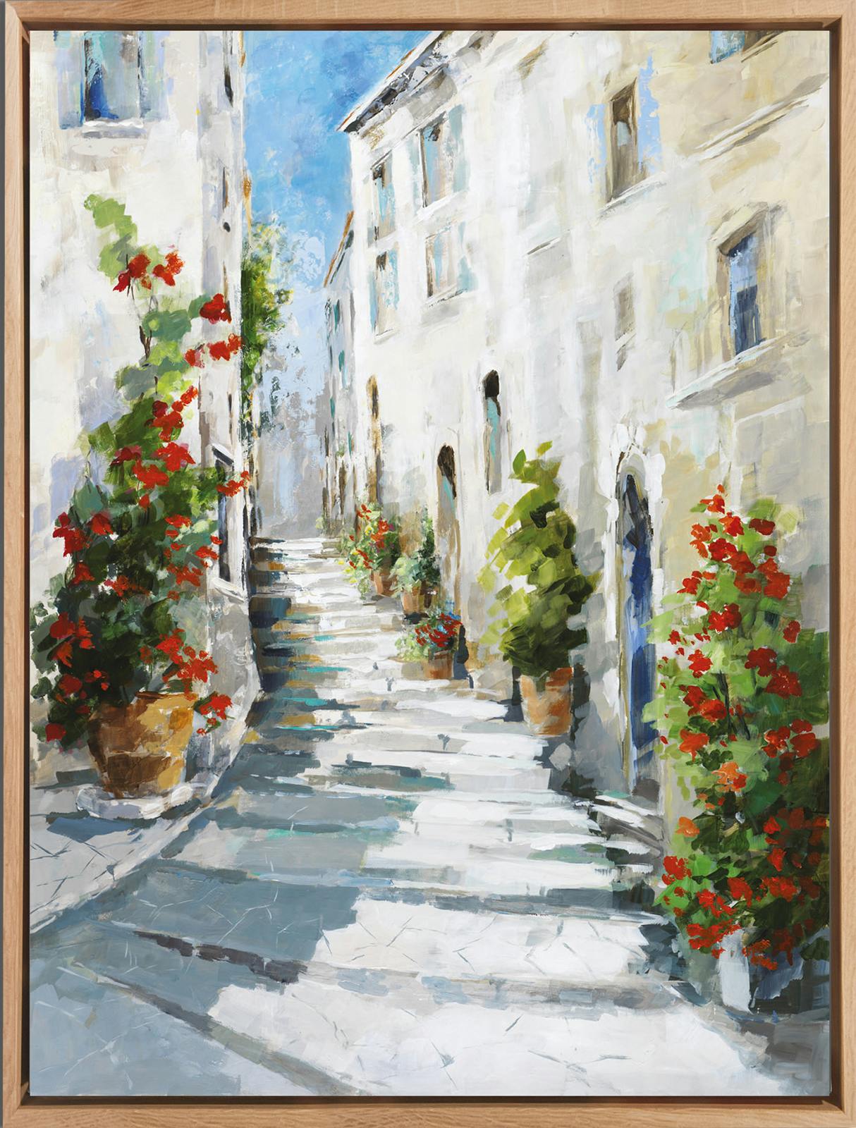 Tableau PAYSAGE Village du sud Caisse américaine en chêne 80x60cm