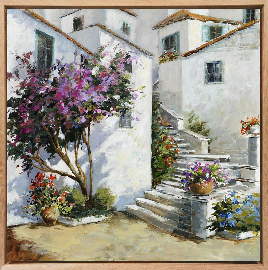 Tableau PAYSAGE Village du sud II Caisse américaine en chêne 80x80cm