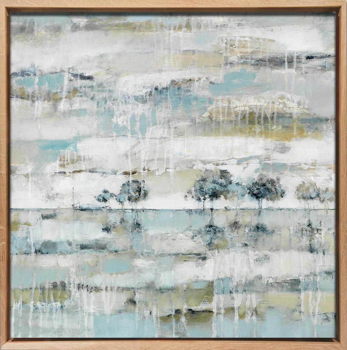 Tableau PAYSAGES Arbres en teintes gris perlé Caisse américaine en chêne massif 80x80cm