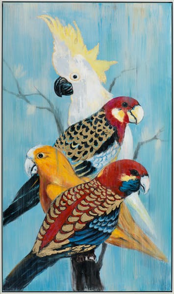 Tableau perroquets sur branche