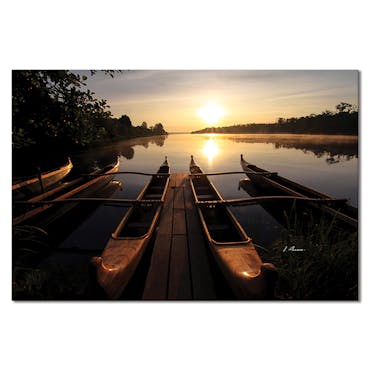 Tableau photo plexiglas bateaux en bois sur l'eau