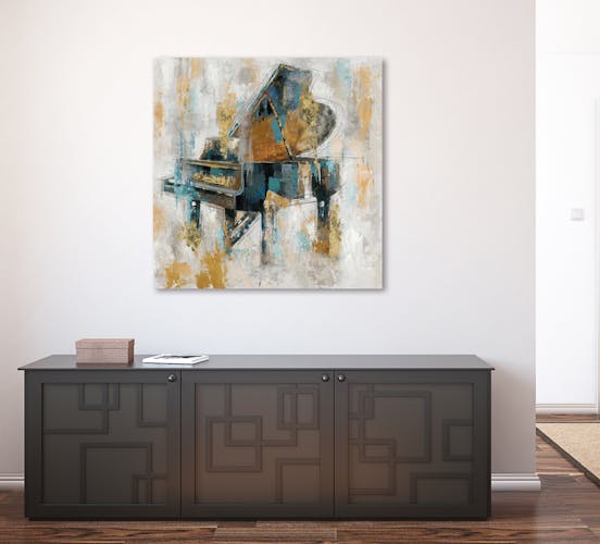 Tableau Piano 100x100 Doré. Peinture acrylique et feuilles métal