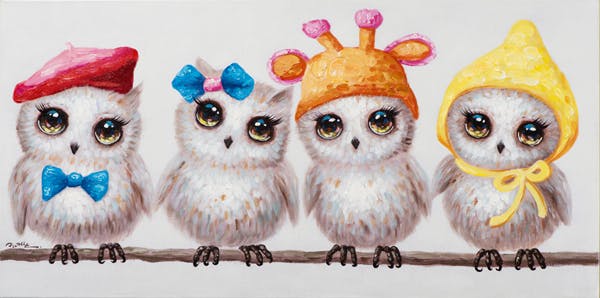 Tableau pop art 4 petites chouettes