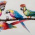 Tableau pop art 5 perroquets sur branche