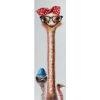 Tableau POP-ART Autruche Star de la Mode et Autruchons multicouleur 50x160cm