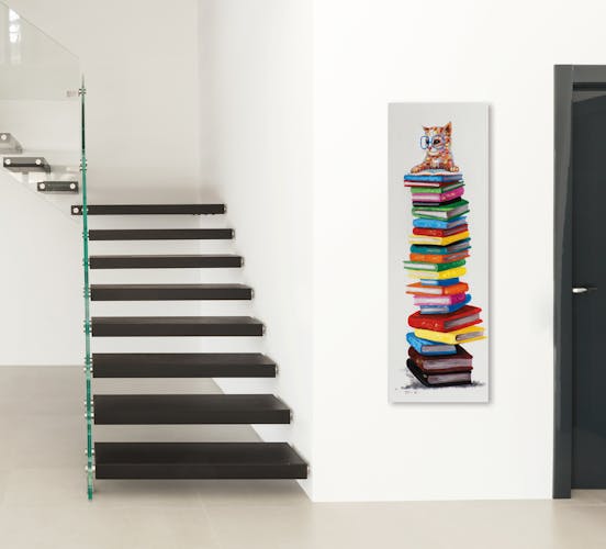 Tableau POP-Art Chat à Lunettes sur pile de Livres multicouleur 40x120cm