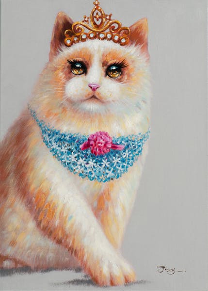 Tableau pop art chat avec couronne dorée