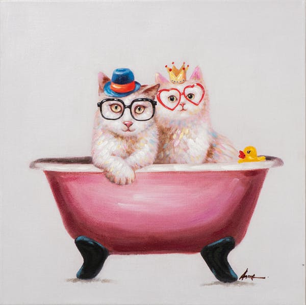 Tableau pop art chats dans baignoire