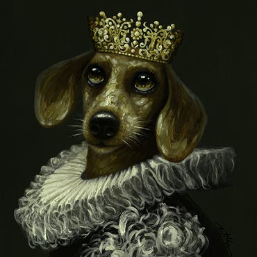 Tableau pop art chien avec couronne