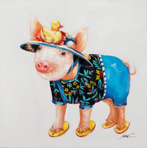 Tableau pop art chien en tongs