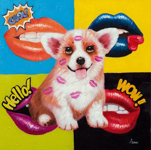 Tableau pop art chien et bisous