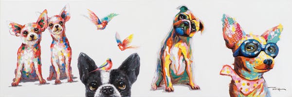 Tableau POP-ART Chiens Rigolos couleurs intenses 120x40cm