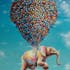 Tableau POP-ART Eléphant s'envolant avec une nuée de Ballons multicouleur 90x120cm