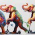 Tableau pop art éléphants sur trottinettes