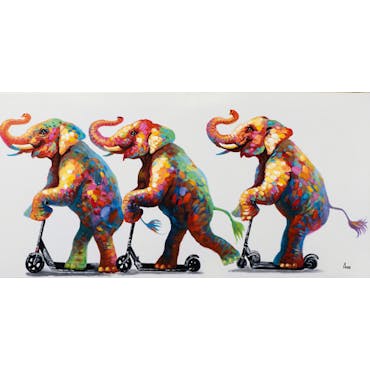  Tableau pop art éléphants sur trottinettes