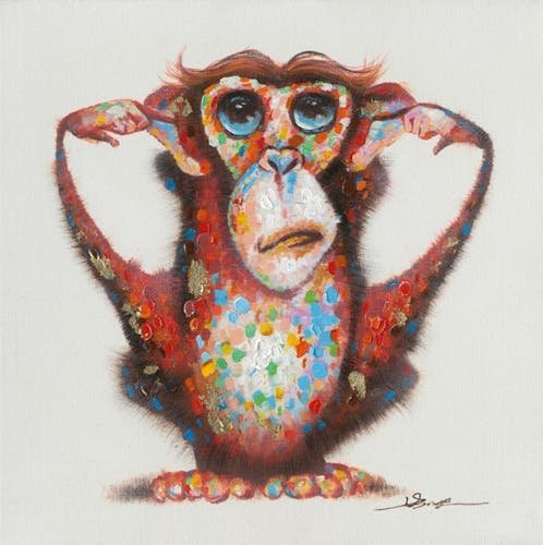 Tableau Pop-Art singe sourd 60X60 - peinture et feuilles métal