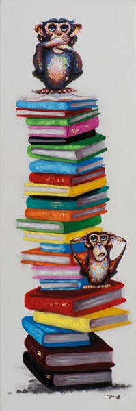 Tableau POP-ART singes sur pile de livres 40x120cm