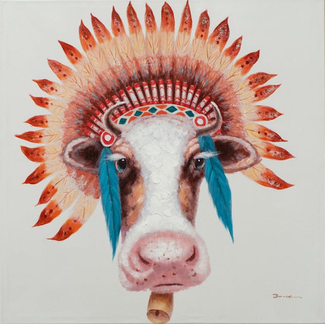  Tableau  pop art vache avec  coiffe  indienne  Tableaux 