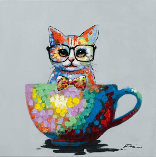Tableau pop'art chat dans une tasse