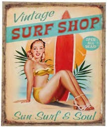Tableau toile imprimée vintage "Surf Shop" 25x30cm